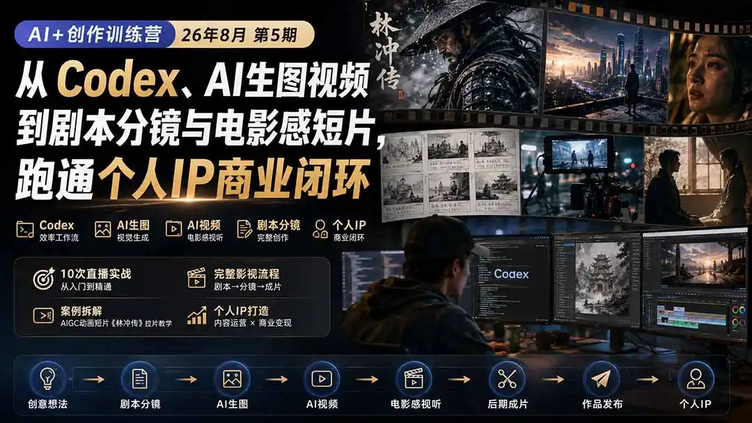 AI+创作训练营26年第5期-更新：从Codex、AI生图视频到剧本分镜与电影感短片，跑通个人IP商业闭环-星云网创