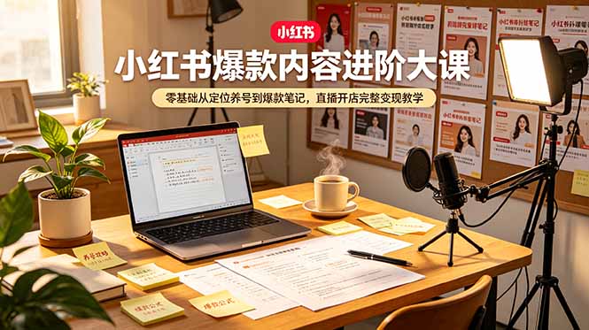 小红书爆款内容进阶大课，零基础从定位养号到爆款笔记，直播开店完整变现教学-星云网创