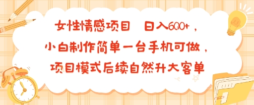 女性情感项目 小白制作简单一台手机可做 项目模式后续自然升大客单 日入6张-星云网创
