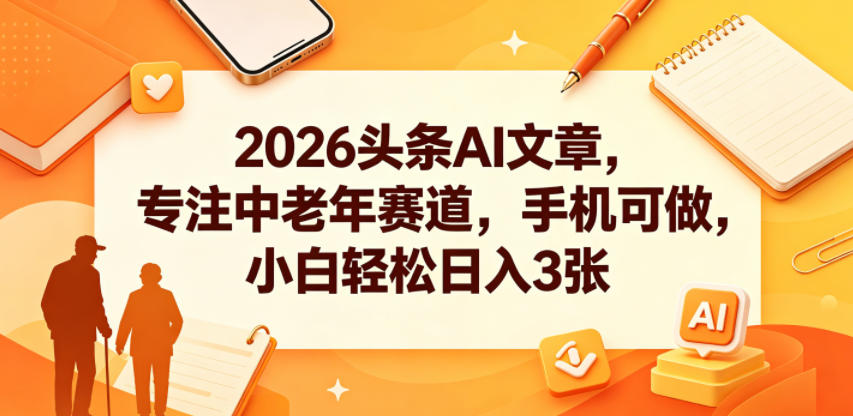 2026头条AI文章，专注中老年赛道，手机可做，小白轻松日入3张-星云网创
