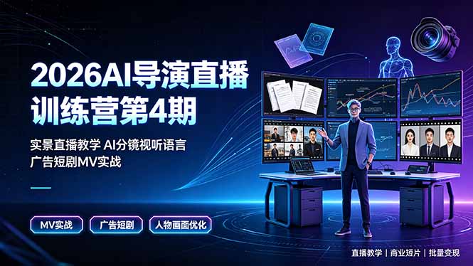 2026AI导演直播训练营第4期，实景直播教学AI分镜视听语言，广告短剧MV实战，解决人物画面崩坏痛点-星云网创