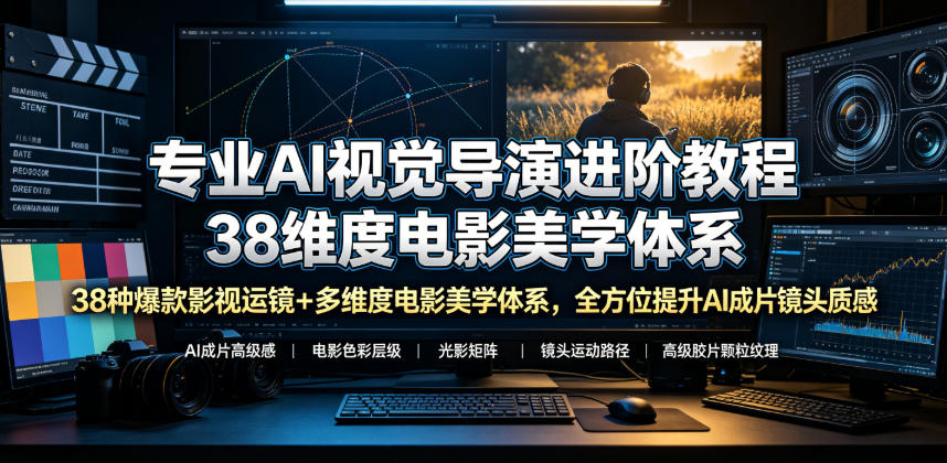 专业AI视觉导演进阶教程，38种爆款影视运镜+多维度电影美学体系，全方位提升AI成片高级感与镜头质感-星云网创