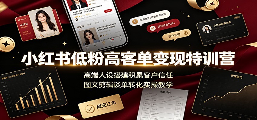 小红书低粉高客单变现特训营：高端人设搭建积累客户信任，图文剪辑谈单转化实操教学-星云网创