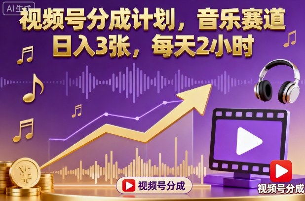 视频号分成计划，音乐赛道，日入3张，每天2小时-星云网创