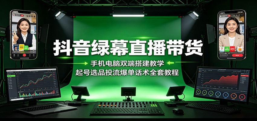 抖音绿幕直播带货：手机电脑双端搭建教学，起号选品投流爆单话术全套教程-星云网创