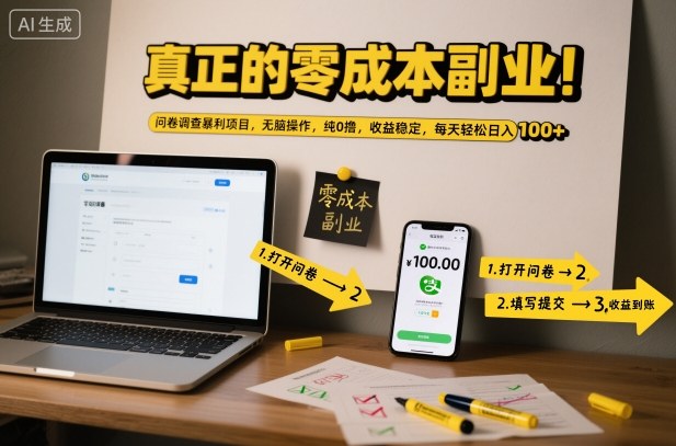 真正的零成本副业!问卷调查暴利项目,无脑操作,纯0撸,收益稳定,每天轻松日入100+【揭秘】-我要项目网