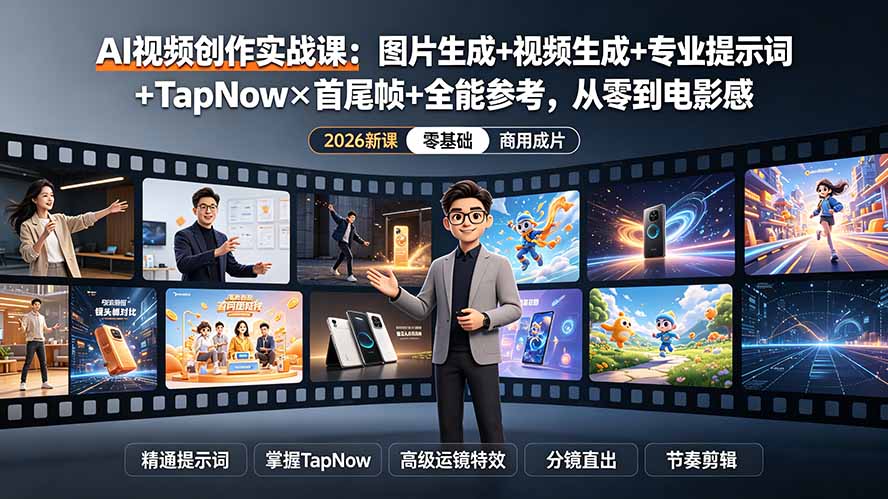 AI视频创作实战课：图片生成+视频生成+专业提示词+TapNow×首尾帧+全能参考，从零到电影感成片-星云网创