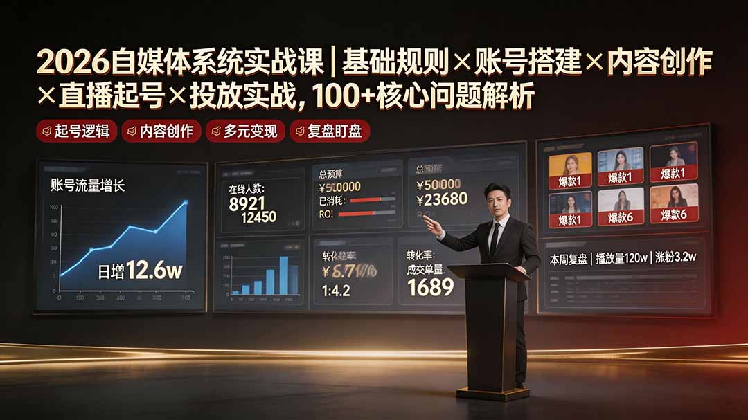 2026自媒体系统实战课｜基础规则×账号搭建×内容创作×直播起号×投放实战，100+核心问题解析-星云网创
