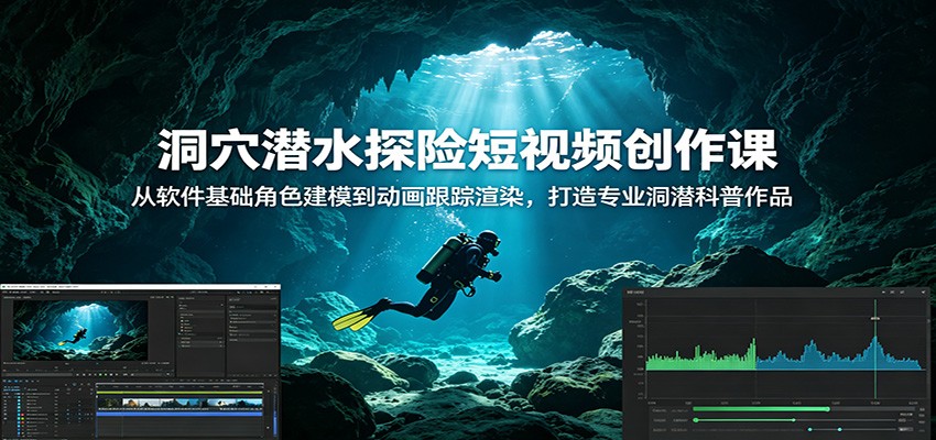 洞穴潜水探险短视频创作课：从软件基础角色建模到动画跟踪渲染，打造专业洞潜科普作品-星云网创