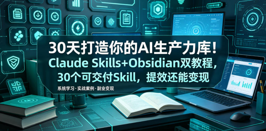 30天打造你的AI生产力库！Claude Skills+Obsidian 双教程，30 个可交付 Skill，提效还能变现-星云网创