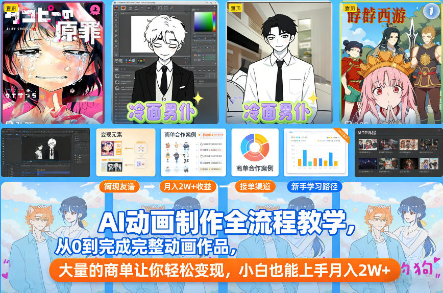 AI动画制作全流程教学，从0到完成完整动画作品，大量的商单让你轻松变现，小白也能上手月入2W+-云网创