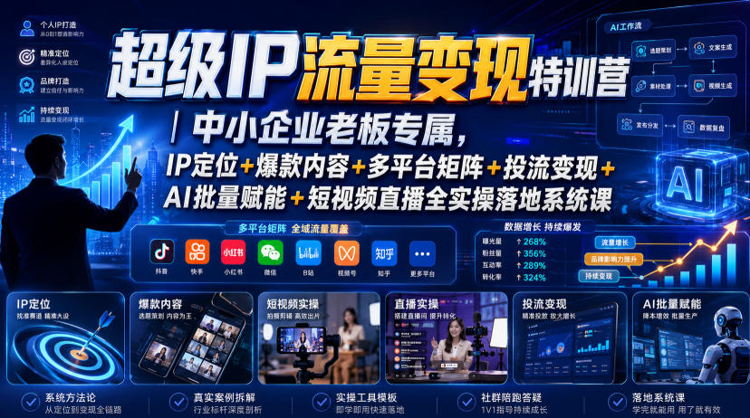 超级IP流量变现特训营｜中小企业老板专属，IP定位+爆款内容+多平台矩阵+投流变现+AI批量赋能+短视频直播全实操落地系统课-星云网创