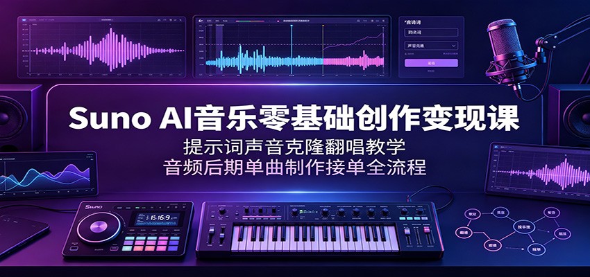 Suno AI音乐零基础创作变现课：提示词声音克隆翻唱教学，音频后期单曲制作接单全流程-星云网创