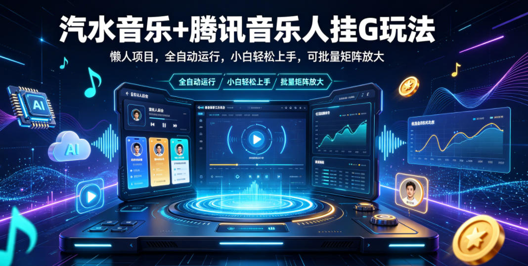 汽水音乐+腾讯音乐人挂G玩法，懒人项目，全自动运行，小白轻松上手，可批量矩阵放大【揭秘】-星云网创