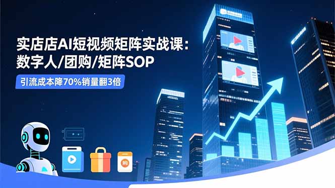 实体店AI短视频矩阵实战课：数字人/团购/矩阵SOP，引流成本降70%销量翻3倍-星云网创