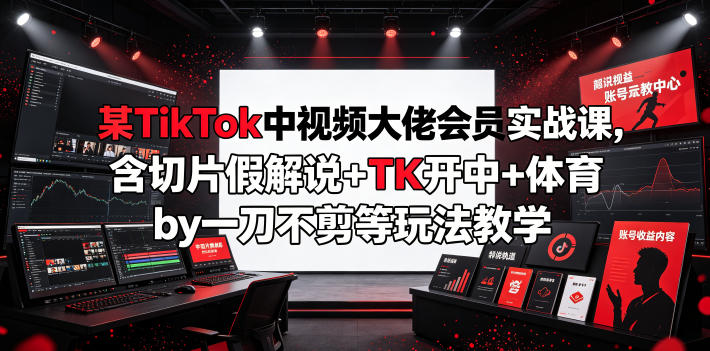 某TikTok中视频大佬会员实战课，含切片假解说+TK开中+体育by一刀不剪等玩法教学-星云网创
