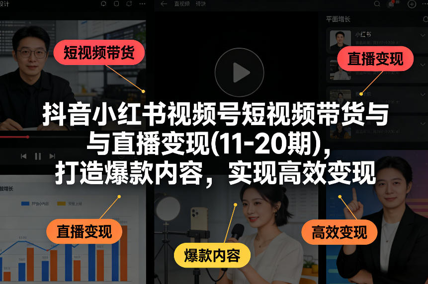 抖音小红书视频号短视频带货与直播变现(10-21期)，打造爆款内容，实现高效变现(更新05月08日)-星云网创