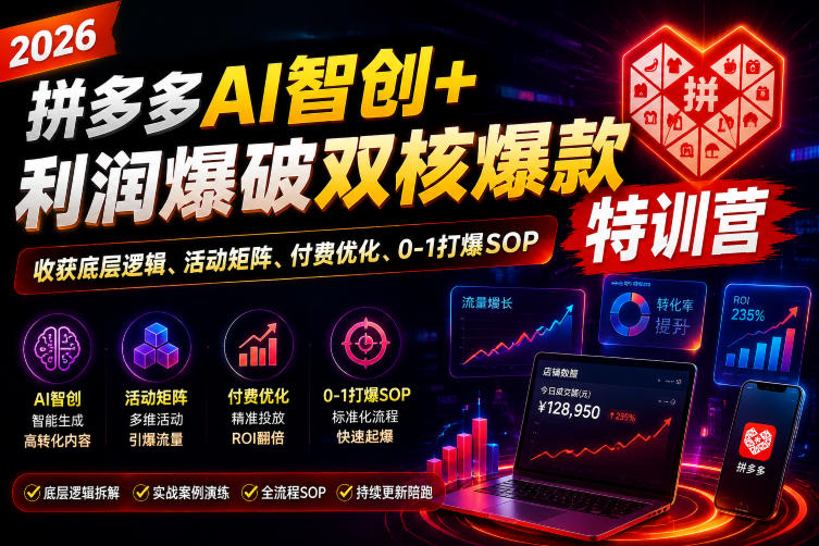 2026拼多多AI智创+利润爆破双核爆款特训营，收获底层逻辑、活动矩阵、付费优化、0-1打爆SOP-星云网创