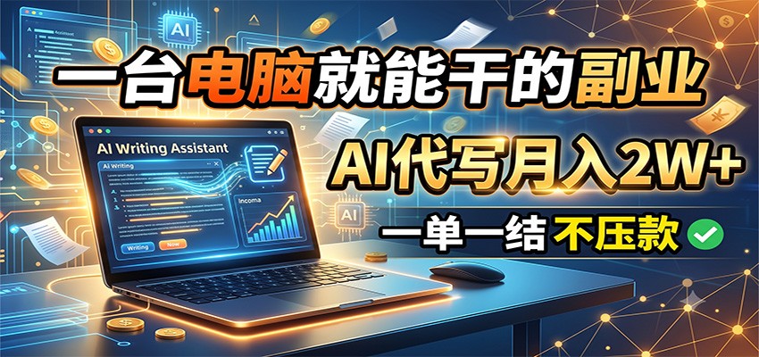 一台电脑就能干的副业，AI代写月入2W+，一单一结不压款-星云网创