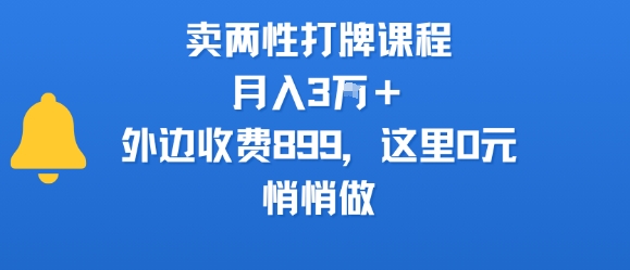 卖两性打牌课程，月入3W+外边收费899的课程，这里0元，悄悄做-思意网创