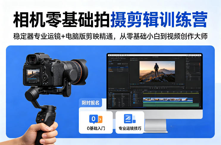 相机零基础拍摄剪辑训练营：稳定器专业运镜+电脑版剪映精通，从零基础小白到视频创作大师-星云网创