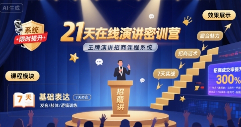 21天在线演讲密训营，王牌演讲招商课程系统-星云网创