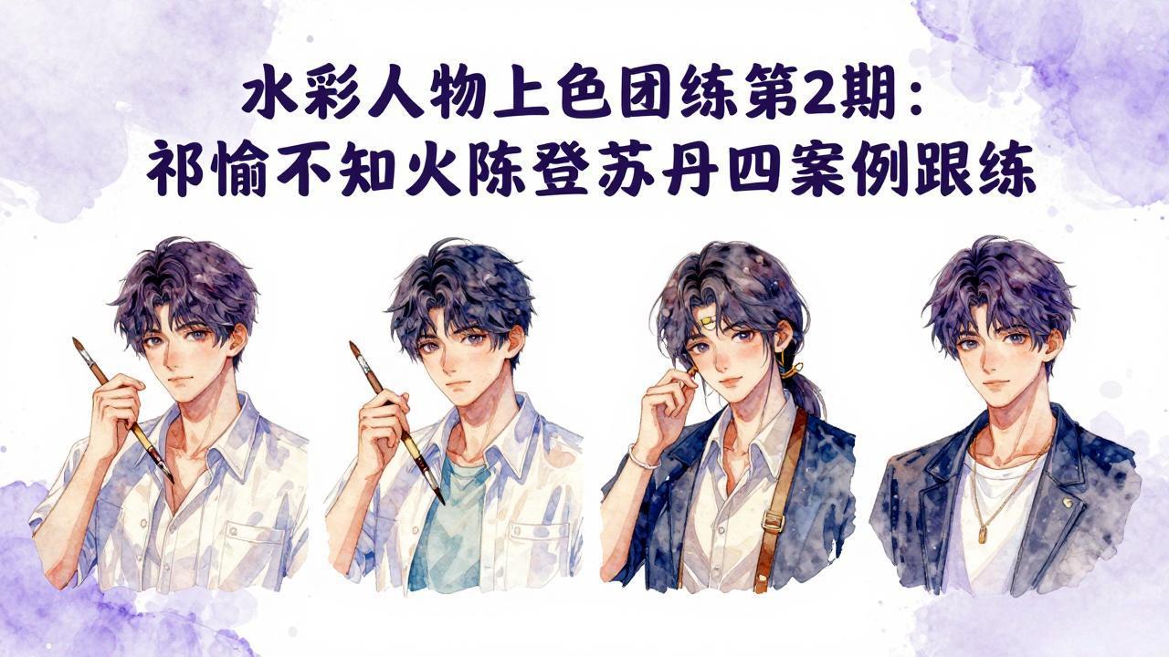 水彩人物上色团练第2期:祁煜不知火陈登苏丹四案例跟练,手把手提升绘画能力-云网创