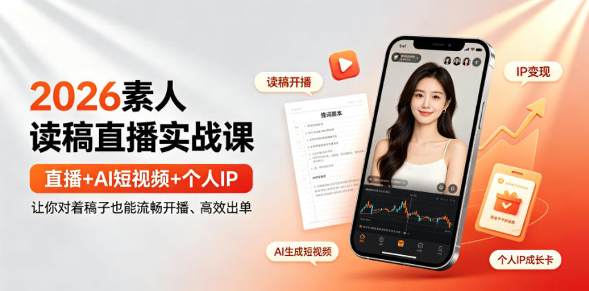 2026素人读稿直播实战课｜直播+AI短视频+个人IP，让你对着稿子也能流畅开播、高效出单-星云网创
