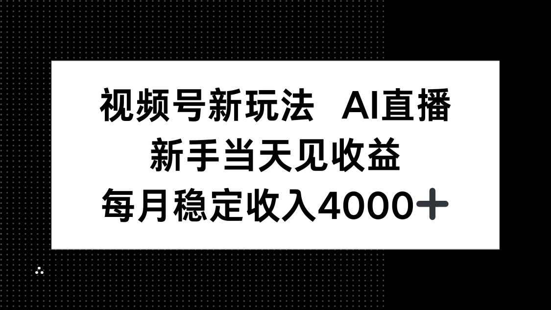 视频号新玩法AI直播，新手小白当天见收益，月入4000+-星云网创