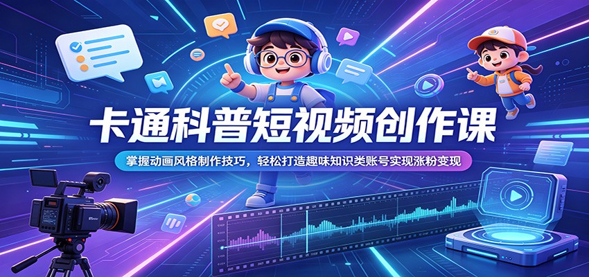 卡通科普短视频创作课：掌握动画风格制作技巧，轻松打造趣味知识类账号实现涨粉变现-星云网创