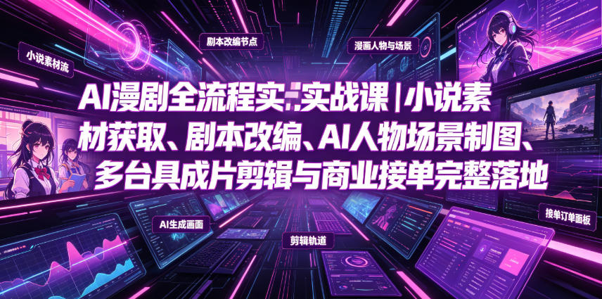 AI漫剧全流程实战课｜小说素材获取、剧本改编、AI人物场景制图、多工具成片剪辑、平台付费变现与商业接单完整落地-星云网创