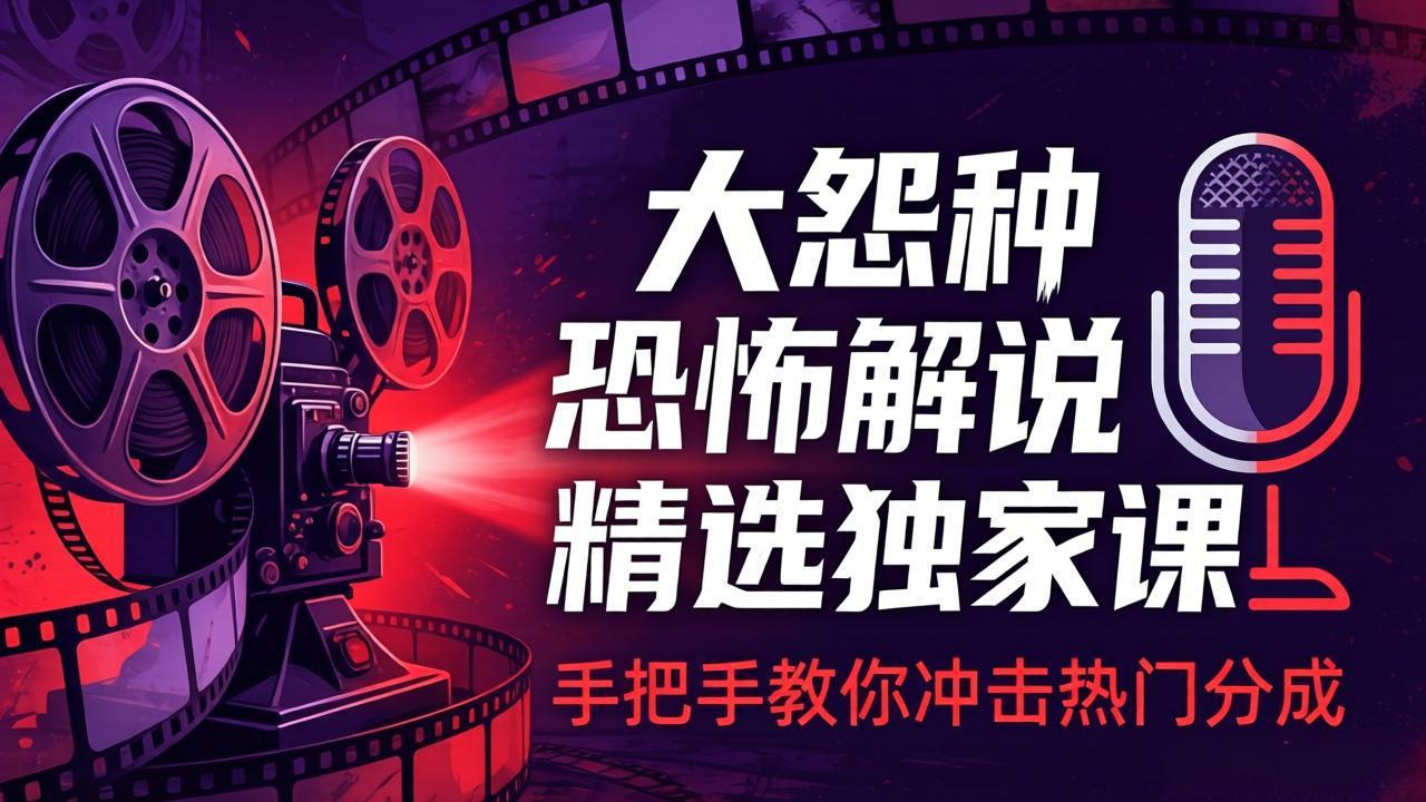 大怨种恐怖解说精选独家课：电影下载+文案配音+片头封面，手把手教你冲击热门分成-星云网创