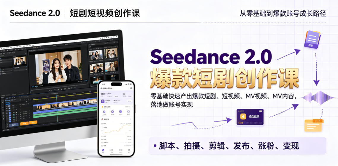 Seedance 2.0短剧短视频创作课，零基础快速产出爆款短剧、短视频、MV内容，落地做账号实现变现-星云网创