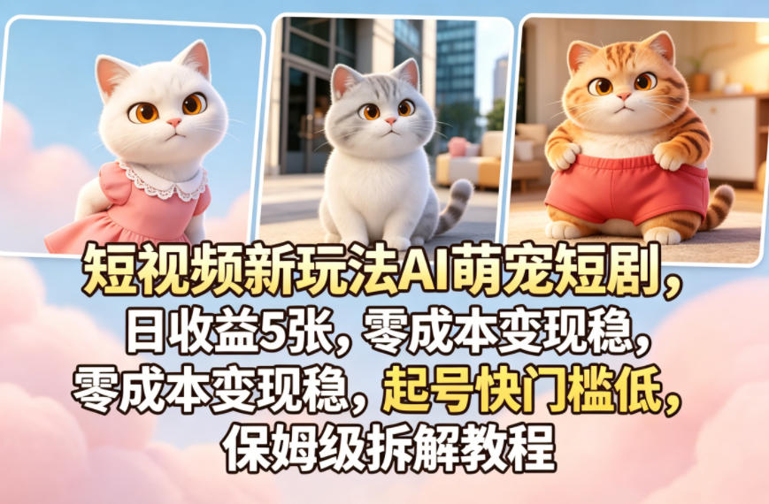 短视频新玩法AI萌宠短剧，日收益5张，零成本变现稳，起号快门槛低，保姆级拆解教程-星云网创
