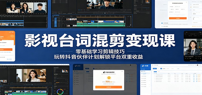 影视台词混剪变现课：零基础学习剪辑技巧，玩转抖音伙伴计划解锁平台双重收益-星云网创
