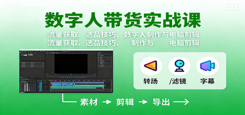 数字人变现实战课：流量获取、选品技巧、数字人制作与电脑剪辑-星云网创