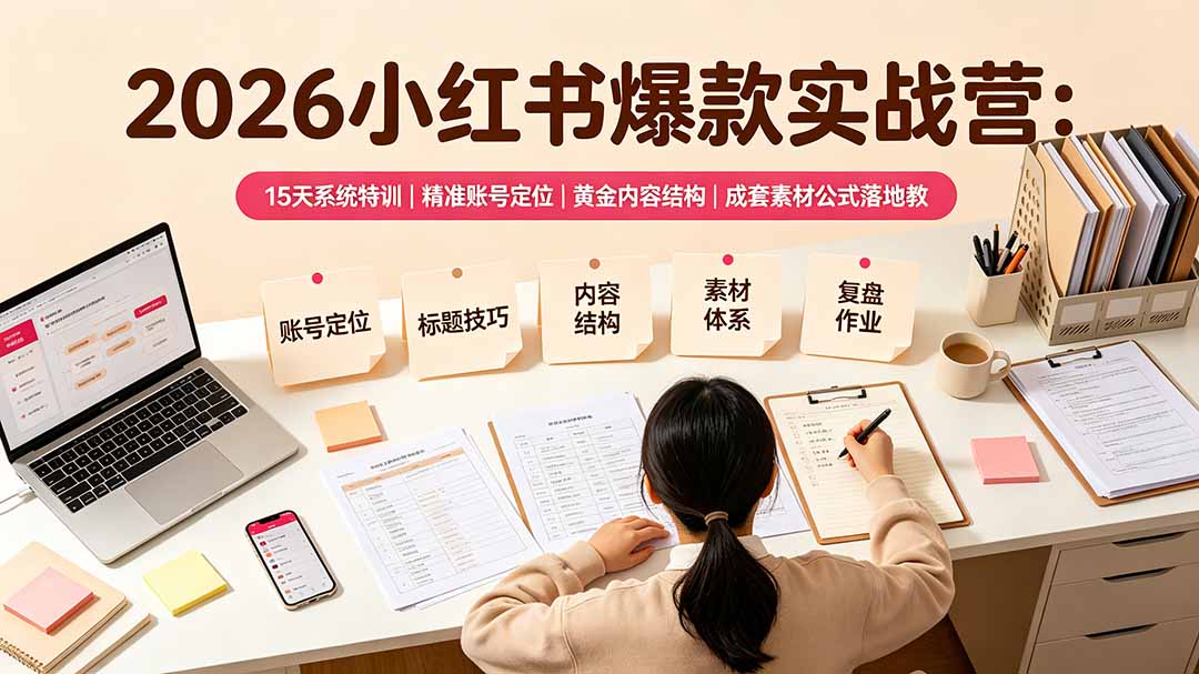 2026小红书爆款实战营：15天系统特训｜精准账号定位｜黄金内容结构｜成套素材公式落地教程-星云网创