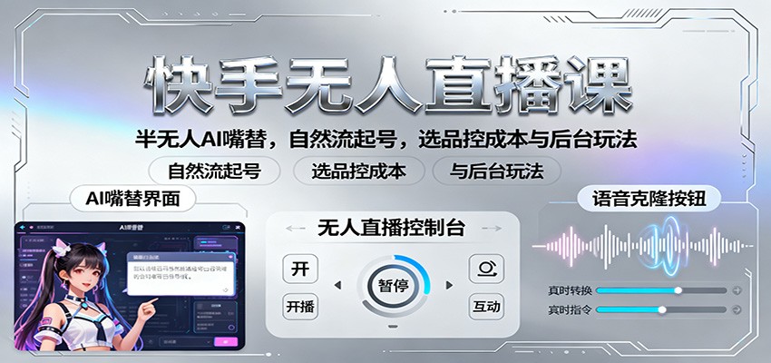 快手无人直播课：半无人AI嘴替，自然流起号，选品控成本与后台玩法-星云网创