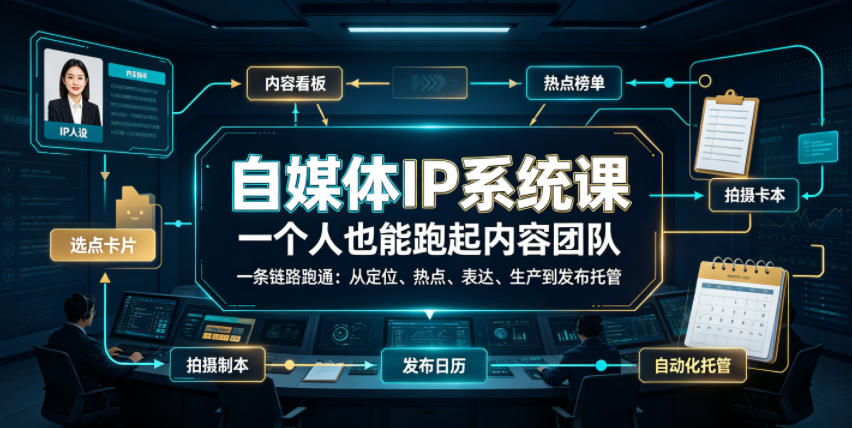 自媒体IP系统课，一个人也能跑起内容团队，一条链路跑通，从定位、热点、表达、生产到发布托管-星云网创