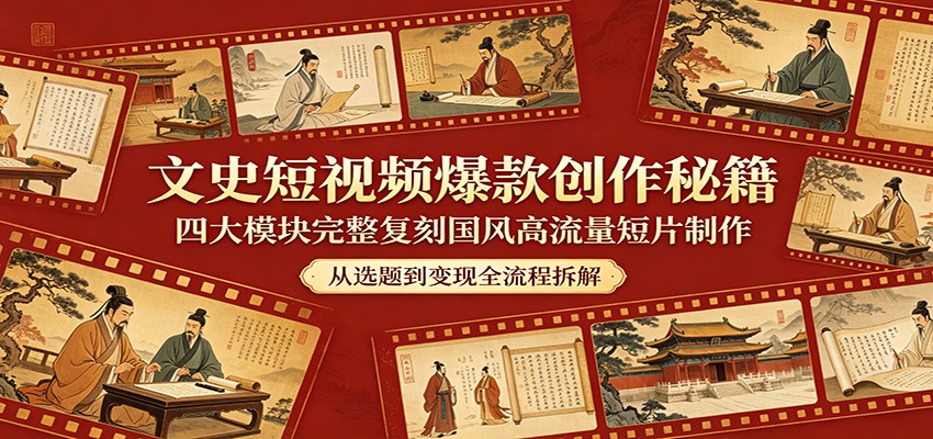 文史短视频爆款创作秘籍：四大模块完整复刻国风高流量短片制作-星云网创