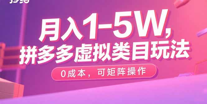 月入1-5W，拼多多虚拟类目玩法，0成本，可矩阵操作-星云网创