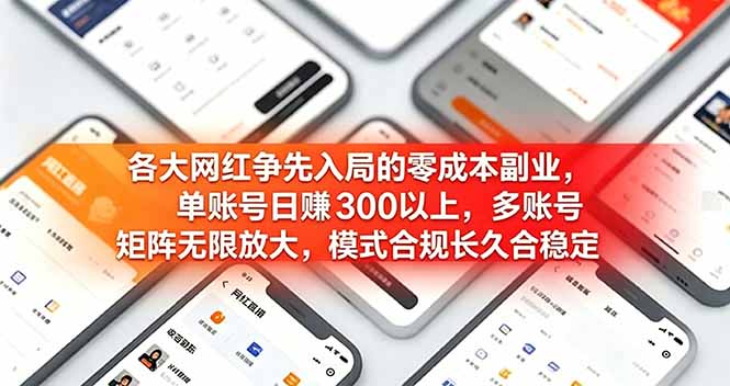 各大网红争先入局的零成本副业，单账号日赚 300 以上，多号矩阵可放大，模式合规长久稳定！-星云网创