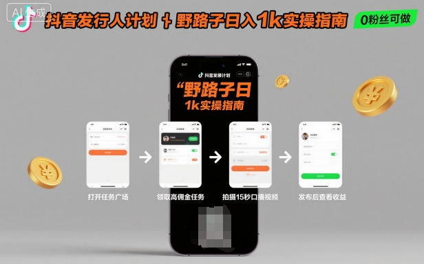 抖音发行人计划全新野路子玩法，随时随地，只要有手机，就能操作，日入1k+【揭秘】-星云网创