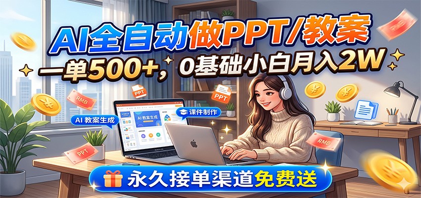 AI全自动做PPT/教案，一单500+，0基础小白月入2W，永久接单渠道免费送-星云网创