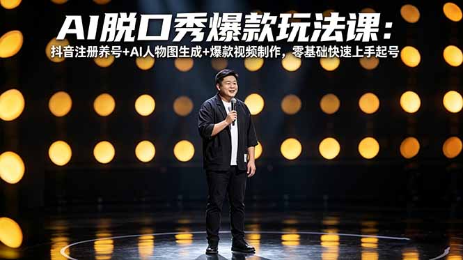 AI脱口秀爆款玩法课：抖音注册养号+AI人物图生成+爆款视频制作，零基础快速上手起号-星云网创