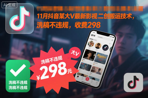 11月抖音某大V最新影视二创搬运技术，洗稿不违规，收费298-我要项目网