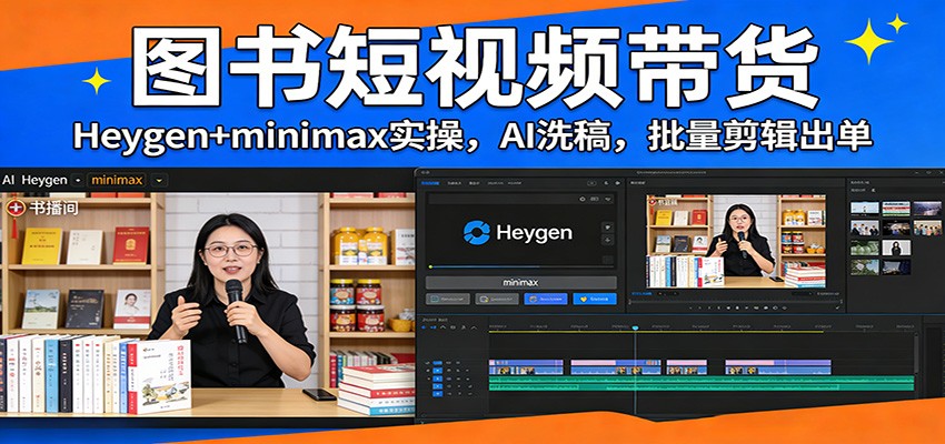 图书短视频带货：Heygen+minimax实操，AI洗稿 ，批量剪辑出单-星云网创