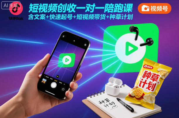 短视频创收一对一陪跑课，含文案+快速起号+短视频带货+种草计划-我要项目网