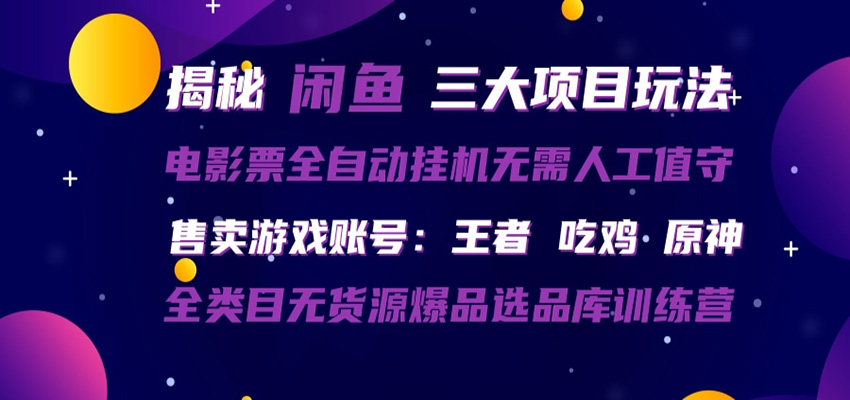 闲鱼三种玩法 全自动电影票 售卖游戏账号 爆品选品库训练营-星云网创