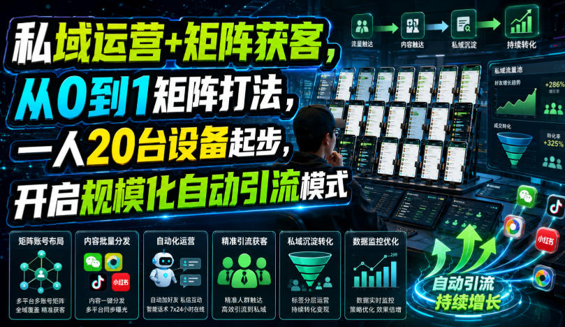 私域运营+矩阵获客，从0到1矩阵打法，一人20台设备起步，开启规模化自动引流模式！-星云网创